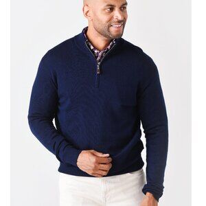Peter Millar Mens Crown Soft Merino-Silk Quarter Zip Navy Blue Sz L